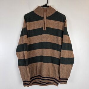 Berto Lucci Men 2XL (Run Small) Sweater 1/4 Zip Pullover Striped Knit Wool Blend